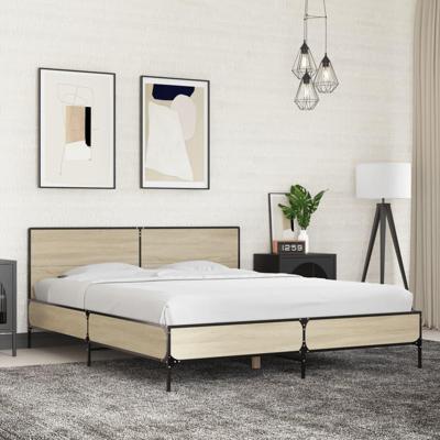 Bedframe bewerkt hout metaal sonoma eikenkleurig 160x200 cm