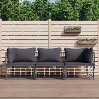 3-delige Loungeset met kussens poly rattan antracietkleurig - thumbnail