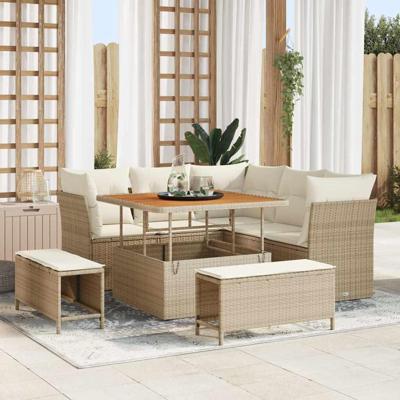 Tuinbankenset 8 pcs Beige poly rattan