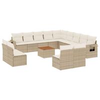 14-delige Loungeset met kussens poly rattan beige - thumbnail