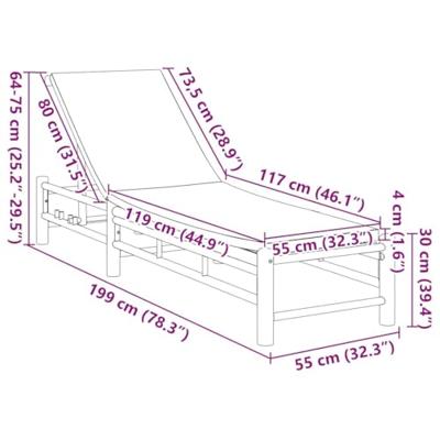 Ligstoel met kussens 55x199x30 cm bamboe - thumbnail