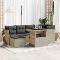 7-delige Loungeset met kussens poly rattan lichtgrijs - thumbnail