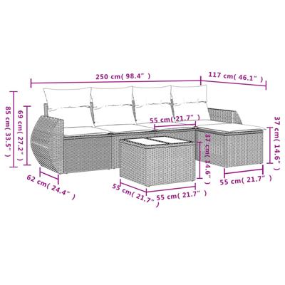 6-delige Loungeset met kussens poly rattan beige - thumbnail
