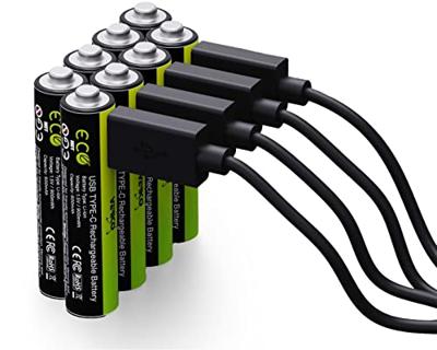 VERICO LoopEnergy AAA 900 oplaadbare USB-C batterij AAA 1,5V 900mWh (600mAh) Li-Ion, snel opladen via USB-C aansluiting in ca. 2 uur, 8-pack AAA, 1 kabel USB - A naar 4 x USB-C
