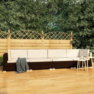 4-delige Loungeset met kussens poly rattan bruin