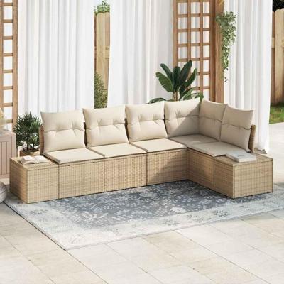 Tuinbankenset met opslag 5 pcs Beige en Crème poly rattan