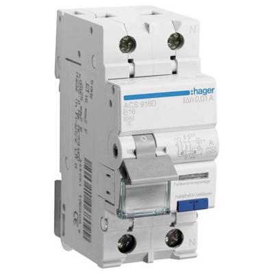Hager ACS916D Aardlekschakelaar/zekeringautomaat 2-polig 16 A 0.01 A 240 V Hager ACS916D Aardlekschakelaar/zekeringautomaat 2-polig 16 A 0.01 A 240 V