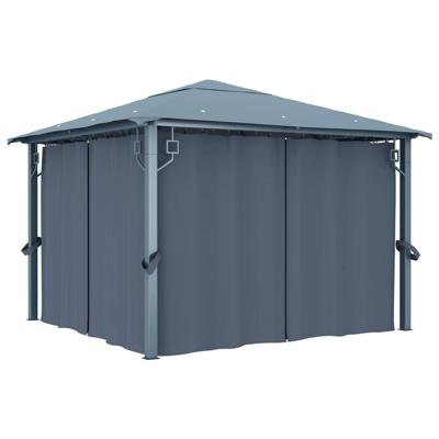 Prieel met gordijn 300x300 cm aluminium antraciet