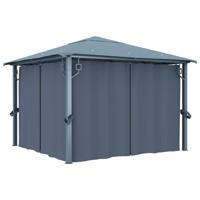 Prieel met gordijn 300x300 cm aluminium antraciet - thumbnail