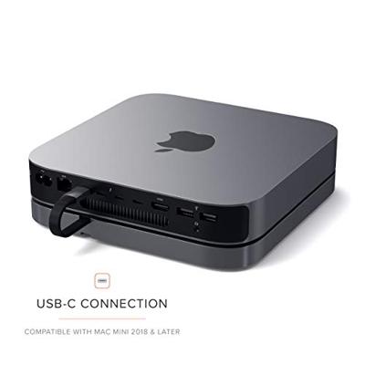 SATECHI USB-C Hub - Type-C Aluminium Standaard & Hub - USB-C Datapoort, Micro/SD Kaartlezers, USB 3.0 & Koptelefoon Aansluiting - Voor M2/M1 Mac Mini, Mac Studio, 2020 & 2018 Mac Mini (Spacegrijs)