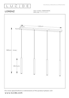 Lucide LORENZ - Hanglamp - LED Dimb. - 4x4W 3000K - Zwart Lucide LORENZ - Hanglamp - LED Dimb. - 4x4W 3000K - Zwart