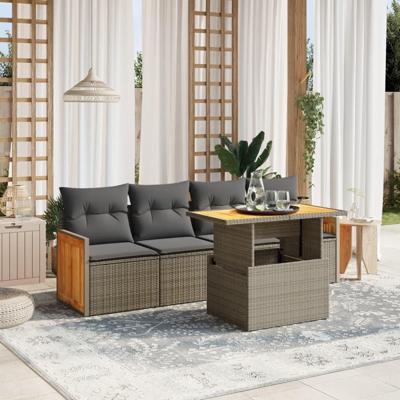 5-delige Loungeset met kussens poly rattan grijs 5-delige Loungeset met kussens poly rattan grijs