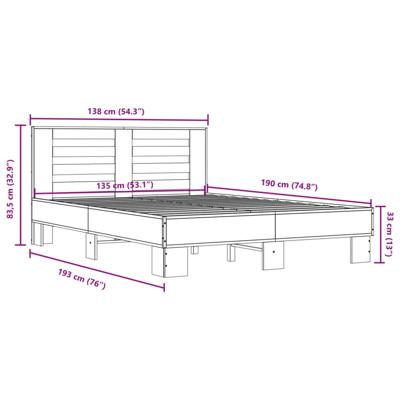Bedframe bewerkt hout metaal sonoma eikenkleurig 90x190 cm