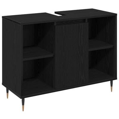 Badkamermeubelset met plank 3 pcs Zwart Eiken Bewerkt hout