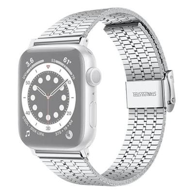 By Qubix - Metalen bandje - Zilver - Compatible met Apple watch 38mm / 40mm / 41mm / 42mm - Compatible Apple watch bandjes