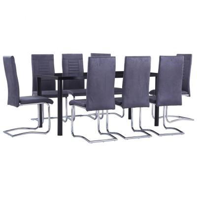 vidaXL 9-delige Eethoek kunstsuède grijs