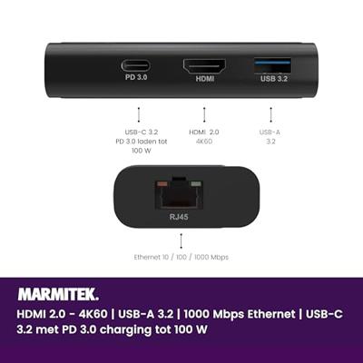 Connect USB C Hub 4 - USB C naar Ethernet - USB-C - HDMI - USB A Hub