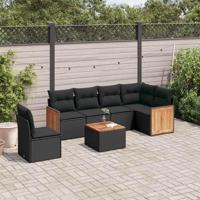 7-delige Loungeset met kussens poly rattan zwart - thumbnail