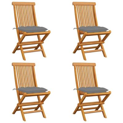 Tuinstoelen 4 st met grijze kussens massief teakhout