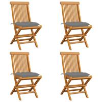 Tuinstoelen 4 st met grijze kussens massief teakhout - thumbnail