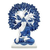 Wit & Blauw Thaise Boeddha Tree of Life - thumbnail