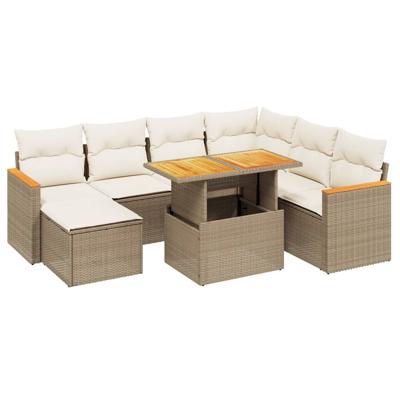 8-delige Loungeset met kussens poly rattan beige