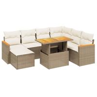 8-delige Loungeset met kussens poly rattan beige - thumbnail