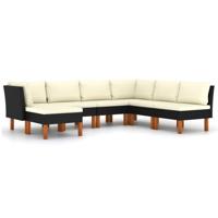 7-delige Loungeset met kussens poly rattan zwart - thumbnail