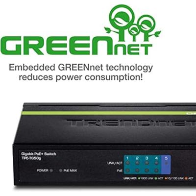 TRENDnet TPE-TG50G 5-poorts Gigabit PoE+ Switch, 31 watt PoE totaal vermogen, 10 Gbit/s schakelcapaciteit, plug & play, full & half duplex