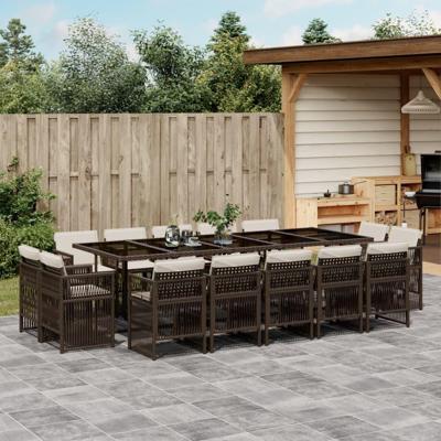 15-delige Tuinset met kussens poly rattan bruin