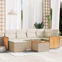 7-delige Loungeset met kussens poly rattan beige - thumbnail