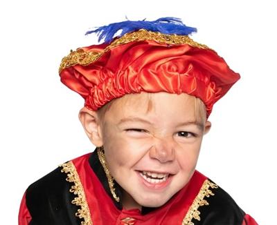 Pietenbaret satijn met veer rood