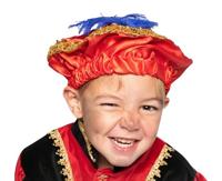 Pietenbaret satijn met veer rood - thumbnail