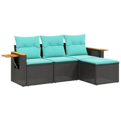 4-delige Loungeset met kussens poly rattan zwart