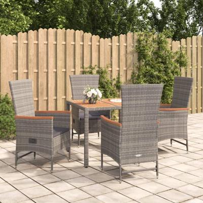 5-delige Tuinset met kussens poly rattan grijs