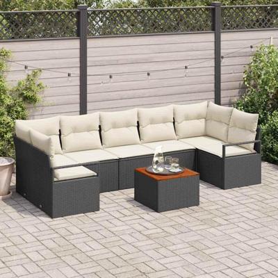 Tuinbankenset met opslag 8 pcs Zwart en Crème poly rattan