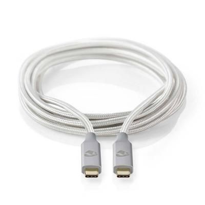 USB-Kabel | USB 3.2 Gen 2x2 | USB Type-C Male | USB Type-C Male | 20 Gbps | 100 W | Verguld | 2.00 m | Rond | Gebreid / Nylon | Zilver | Cover Window Box