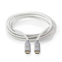 USB-Kabel | USB 3.2 Gen 2x2 | USB Type-C Male | USB Type-C Male | 20 Gbps | 100 W | Verguld | 2.00 m | Rond | Gebreid / Nylon | Zilver | Cover Window Box - thumbnail