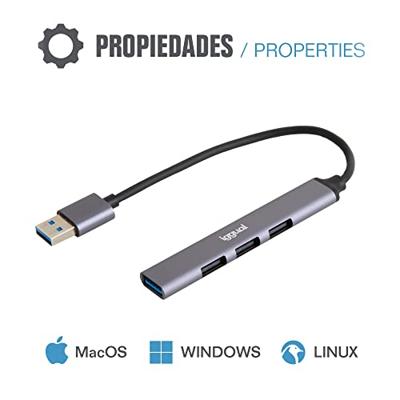 iggual - USB-hub 4 poorten, incl. USB 3.0 tot 5 Gbit/s en drie USB tot 480 Mbit/s - compatibel met Mac OS, Windows, Linux
