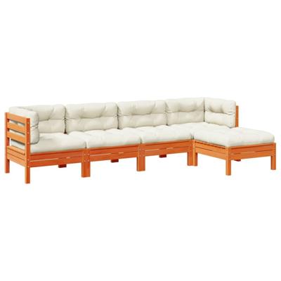 5-delige Loungeset met kussens massief grenenhout wasbruin