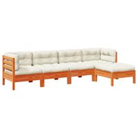 5-delige Loungeset met kussens massief grenenhout wasbruin - thumbnail