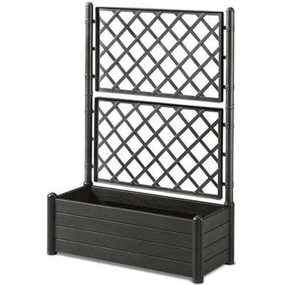 Rechthoekige bloembak met latwerk - Houtafwerking - 100 x 43 x H 142 cm - 80 L - grafiet