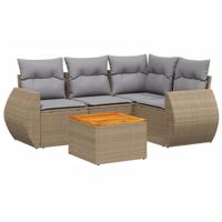 5-delige Loungeset met kussens poly rattan beige - thumbnail