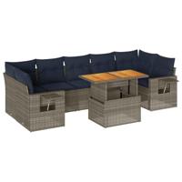 8-delige Loungeset met kussens poly rattan grijs - thumbnail