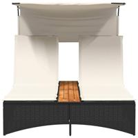 Ligbed 2-persoons met luifel en kussens poly rattan zwart - thumbnail