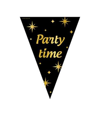 Classy Vlaggenlijn Party Time Zwart/Goud (10m)