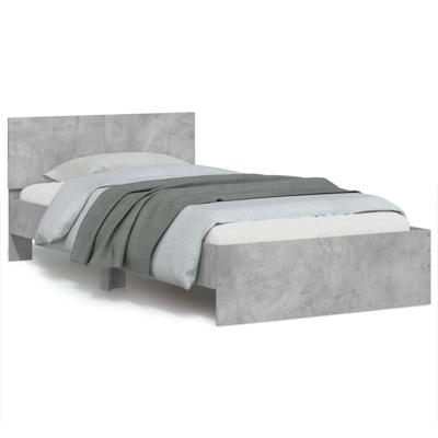 Bedframe met hoofdbord en LED-verlichting betongrijs 100x200 cm