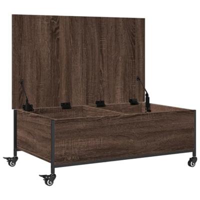 Salontafel metwielen 91x55x34 cm bewerkthout bruin eikenkleur
