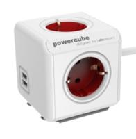 Allocacoc PowerCube Extended USB incl. 1.5 m kabel rood Type F - thumbnail