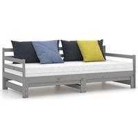 Slaapbank uitschuifbaar massief grenenhout grijs 2x(90x200) cm - thumbnail